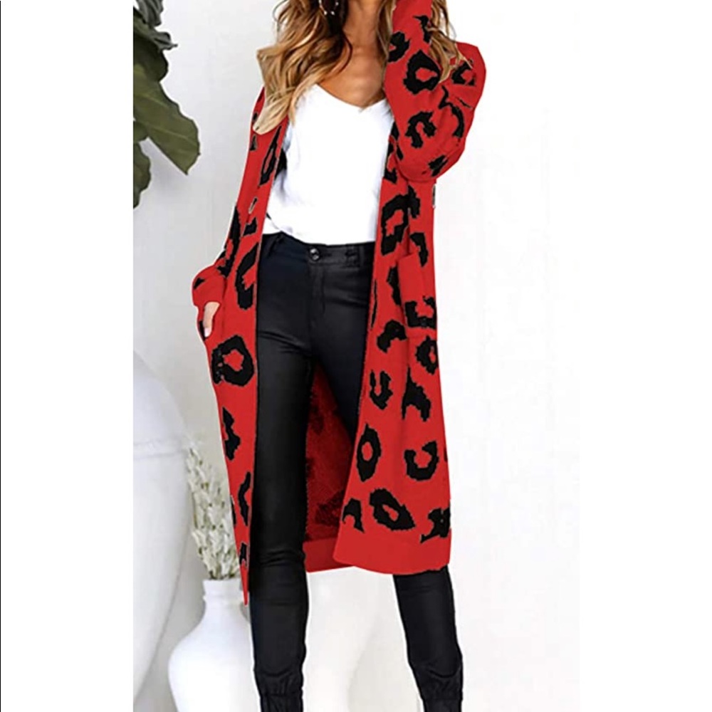 Red Leopard Long Cardigan